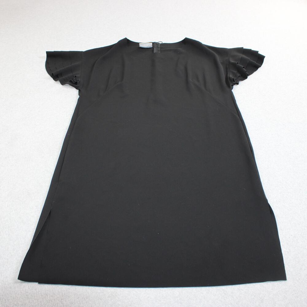 Akris Punto Dress Women 8 Black Shift Short Sleeve Pleated Pockets Quiet Luxury